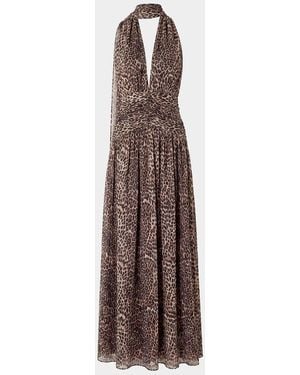 Nicholas Arella Plunging Leopard-Print Maxi Dress - Brown