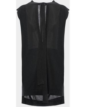 Malo Cashmere-Silk Sleeveless Neck-Tie Top - Black