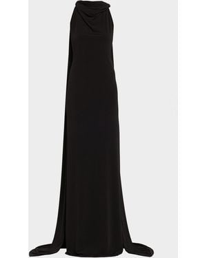 Brandon Maxwell Presley High-Neck Sleeveless Cape Gown - Black