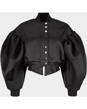 Marques'Almeida Puff-Sleeve Duchesse Satin Bomber Jacket - Black
