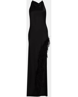 LAPOINTE Cowl Satin Ostrich Feather Gown - Black
