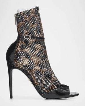Rene Caovilla 105Mm Patent Leather Embellished Mesh Booties - Black