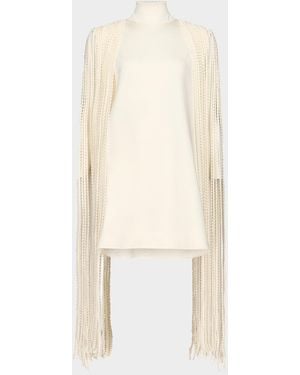 Alaïa Fringed Mock-Neck Shift Dress - Natural
