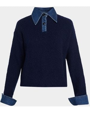 Le Jean Harvey Mixed-Media Sweater - Blue