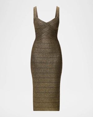 Hervé Léger Soiree Metallic Bandage Midi Dress - Green