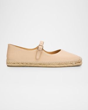 AGS X CASTANER Pepe Leather Espadrille Mary Jane Flats - Natural