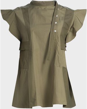 3.1 Phillip Lim Cotton Poplin Button-Front Blouse - Green