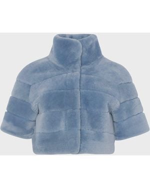 Gorski Reversible Lamb Shearling Bolero Jacket With Cropped Sleeves - Blue