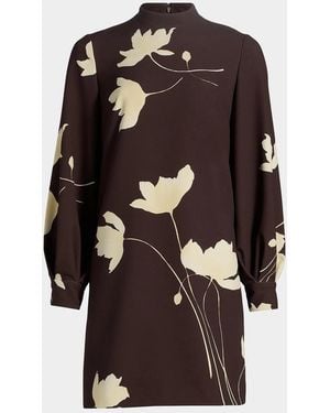 Lela Rose Elizabeth Floral Long-Sleeve Dress - Brown