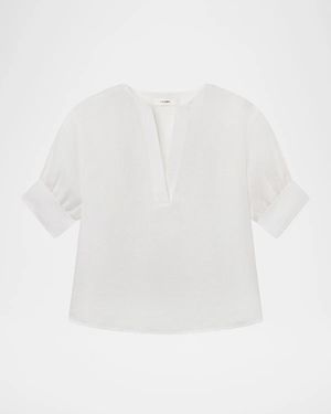 FRAME The Linen V-Neck Top - White