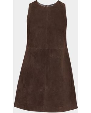 Theory Suede Sleeveless Mini A-Line Dress - Brown