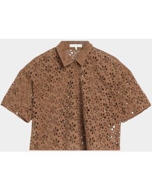 FRAME The Downing Eyelet Button-Front Shirt - Brown