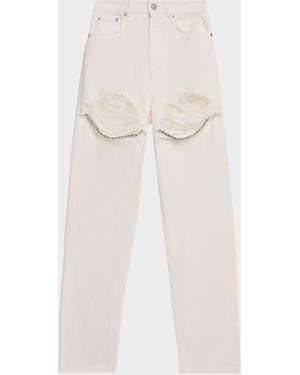 Area Crystal Fray Slim-Leg Jeans - Natural
