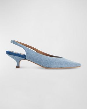 Aera Silvana Vegan Denim Kitten-Heel Slingback Pumps - Blue