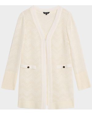 Misook Heritage Pointelle Braided Trim Knit Cardigan - Natural