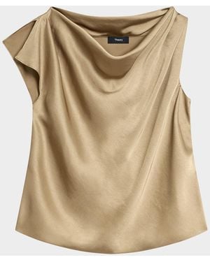 Theory Cowlneck Satin Blouse - Natural