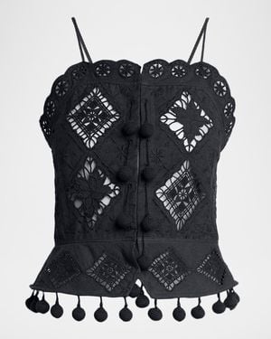 Isabel Marant Nelssy Broderie Anglaise Sleeveless Top - Black