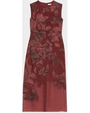 Jason Wu Printed Applique Sleeveless Midi Dress - Red