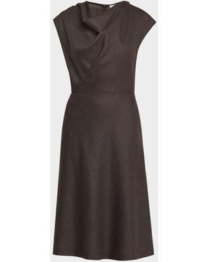 Brunello Cucinelli Fluid Wool Twill Cowl-Neck Midi Dress - Brown