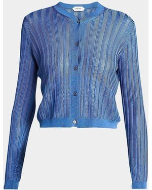 Versace La Vacanza Mesh Rib-Knit Cardigan - Blue
