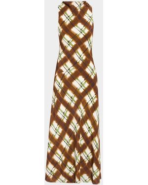 Cara Cara Crystal Plaid Silk Midi Dress - Metallic