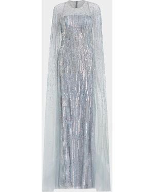 Jenny Packham Cosmic Dust Embellished Cape Illusion Gown - White