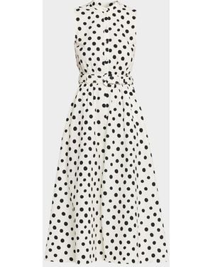 Saloni Jill Polka-Dot Midi Dress - White