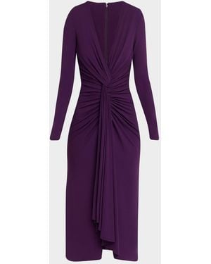 Michael Kors Draped Deep V-Neck Midi Dress - Purple