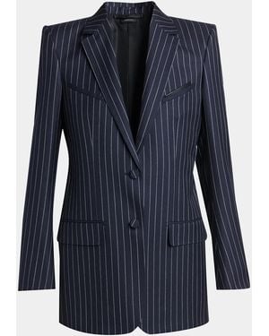 Tom Ford Corded Chalkstripe Wool Single-Breasted Western Jacket - Blue