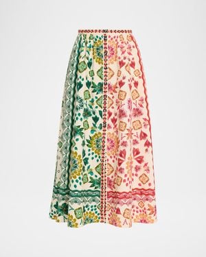 Saloni Judi B Printed Button-Front Skirt - White