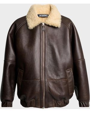 Jacquemus Apos;S Leather And Shearling Bomber Jacket - Black