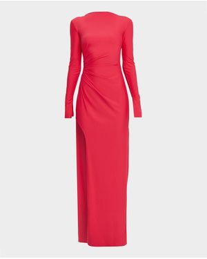 LAPOINTE Matte Jersey Long-Sleeve Ruched Gown - Red