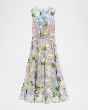 Bronx and Banco Saba Beaded Floral Applique Midi Dress - White