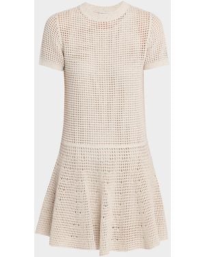 Brunello Cucinelli Pailette Open Knit Drop-Waist Short-Sleeve Mini Dress - Natural