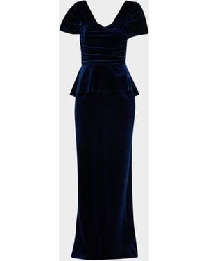 La Petite Robe Di Chiara Boni Vesina Peplum Velvet Column Gown - Blue