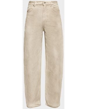 Loewe Coated Denim Cinched Straight-Leg Jeans - Natural
