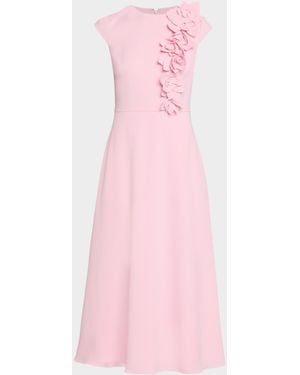 Badgley Mischka Floral Applique Stretch Crepe Midi Dress - Yellow