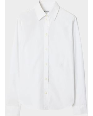 Burberry Ellora Check-Lined Cotton Poplin Button-Down Shirt - White