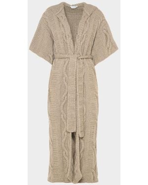 Malo Amelia Cashmere Cable-Knit Hooded Wrap Coat - Natural