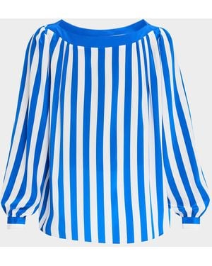 Akris Punto Striped Silk Long-Sleeve Blouse - Blue
