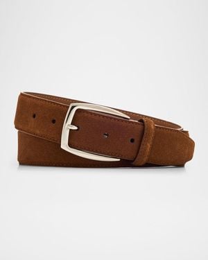 Brioni Square-Buckle Suede Belt - Brown