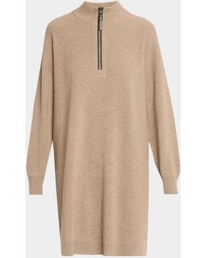Brunello Cucinelli Wool-Cashmere Knit Monili Half-Zip Dress - Natural