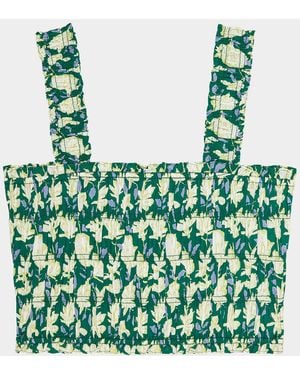 Rails Quinn Floral Smocked Crop Top - Green