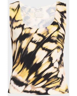 Oscar de la Renta Butterfly Printed Scoop-Neck Knit Tank Top - Metallic