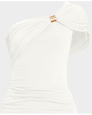 Hervé Léger Sofia One-Shoulder Drape Top - White