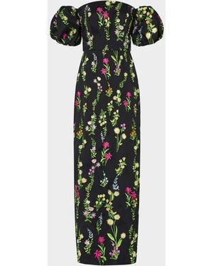 MILLY Nira Off-Shoulder Embroidered Midi Dress - Green