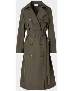 Akris Punto Double-Breasted Crinkled Parachute Taffeta Belted Trench Coat - Green