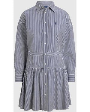 Polo Ralph Lauren Pinstriped Cotton Drop-Waist Mini Shirtdress - Blue