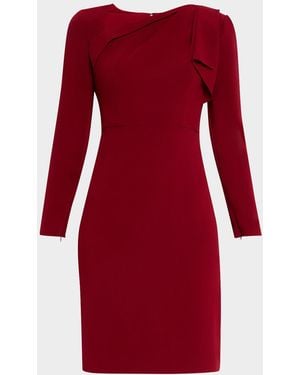 Roland Mouret Shoulder-Drape Long-Sleeve Light Cady Dress - Red