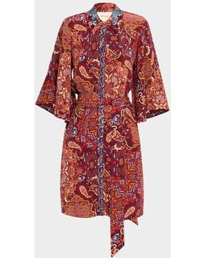 Figue Pamela Medallion-Print 3/4-Sleeve Mini Shirtdress - Red